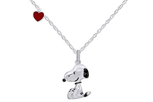 AFFY Dog Red Enamel Heart Black Cubic Zirconia Pendant in Sterling Silver