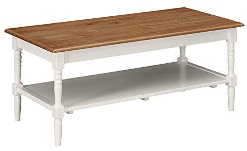 MUSEHOMEINC Washington Farmhouse Rustic Wooden Rectangle Coffee Table with Shelf for Living Room Mid-Century Modern Style, White Finish
