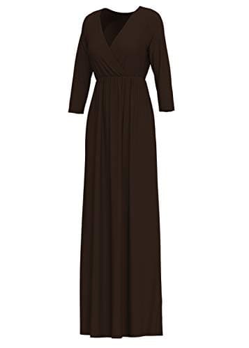cokuco Women's Casual V-Neck 3/4 Sleeve Elastic Waist Maxi Dress