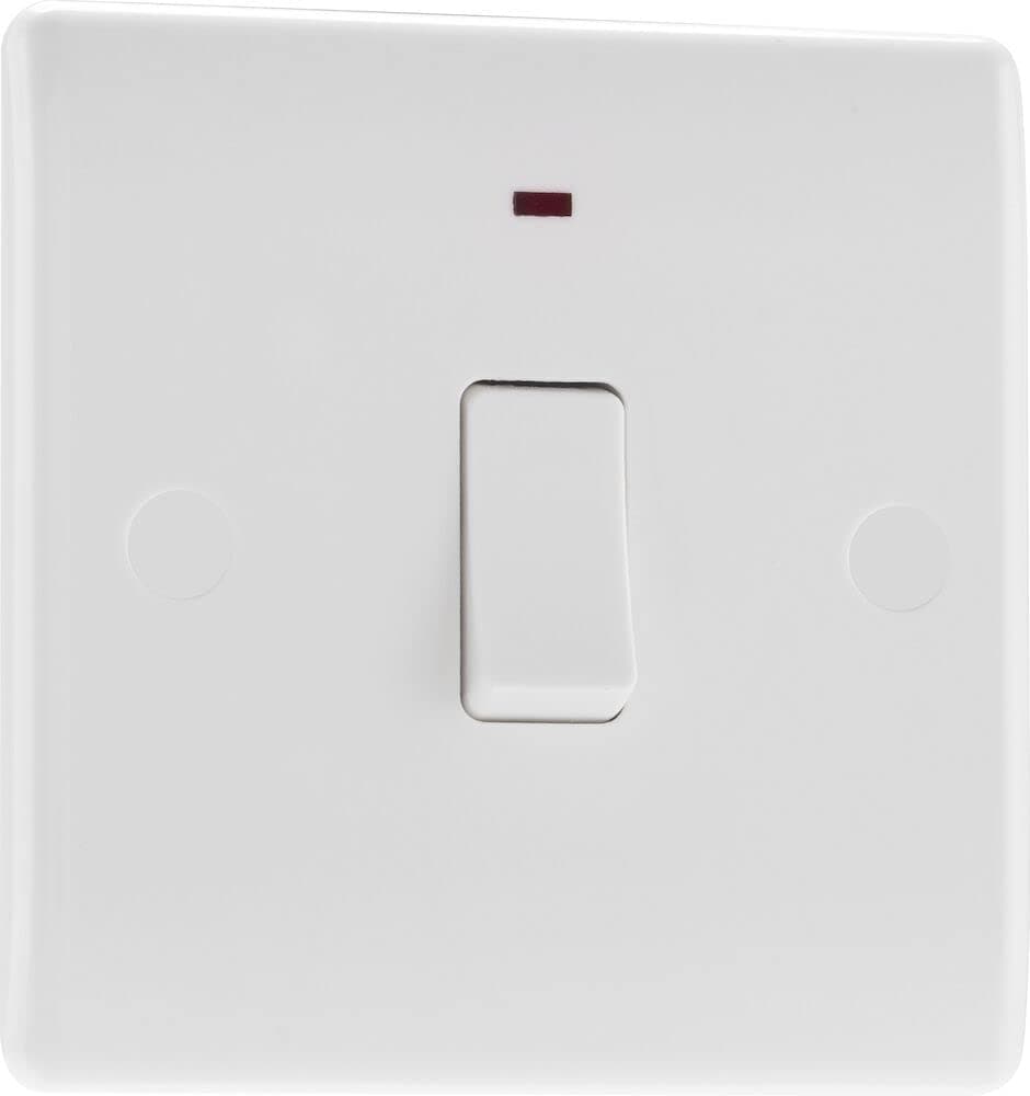 British General BG Electrical 831-01 Double Pole Switch with Power Indicator, White Moulded, 2-Way, 10AX