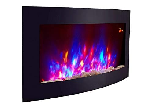 2025 89.2cm Wide TruFlame Wall Mounted Arched Black Glass Electric Fire with Pebble Fuel Effect