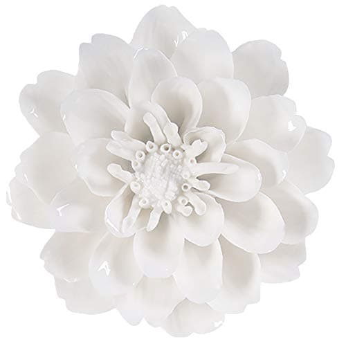 ALYCASO Ceramic Flower Wall Décor Artificial 3D Flower Wall Art for Living Room Home Hallway Bedroom Kitchen Farmhouse Bathroom Dining Room, Tianzhu Peony, White, 5.51 inch