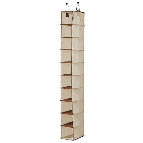 WANNAKEEP 10 Shelf Hanging Shoe Organizer, Shoe Holder for Closet, 10 Mesh Pockets for Accessories, Breathable Polyester and Cotton, 5.5x11x54 inches Beige