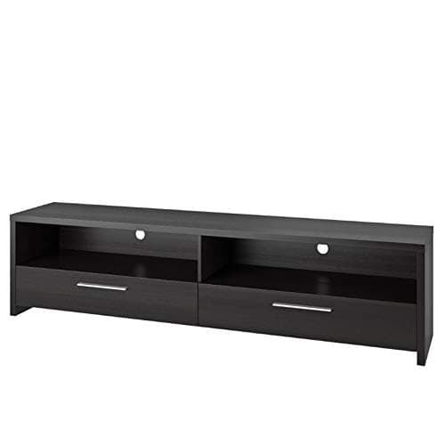 Atlin Designs Large Modern Entertainment TV Stand Media Console with Storage Shelves, for TV's up to 85", in Black Faux Wood Grain