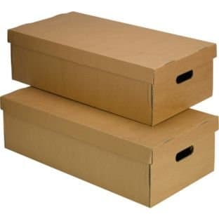StorePAK Set of 2 32 Litre Cardboard Underbed Lidded Boxes, Size H18.4, W31.7, D63.7cm. ideal for keeping shoes, bags or linen tucked away for simple out-of-sight storage.