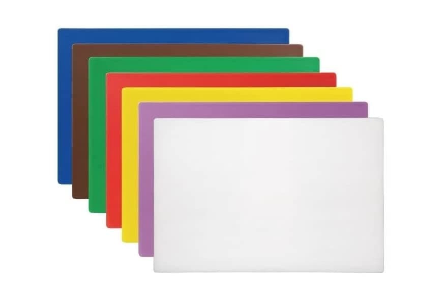 Chopping Board Set 7 Pieces Multi Coloured for Commercial Kitchens Set of 7 Low Density Cutting Boards 45 x 30 x 12mm, Yellow,white,green,red,purple
