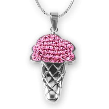 Ashley Arthur .925 Silver Fuchsia Strawberry Ice Cream Cone Pendant Made with Swarovski Elements