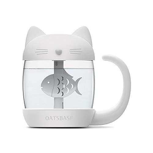 bifine Cool Mist Humidifier,Mini Humidifier for Babies Bedroom,Car and Office,Portable Fish Love Cat Humidifier with Automatic Shut-Off and Night Light (400ML 22dB)