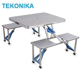 Tekonika Aluminium Portable Folding Picnic Camp Suitcase Table for Hiking, Patio and Garden (Silver, Sssdm_06)