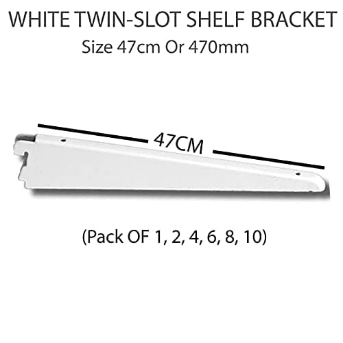 MSF Twin Slot Shelving WHITE Uprights, Brackets Adjustable Strong Rack Wall Shelf Pack OF (1, 2, 10) (10, BRACKET 470MM OR 47CM)