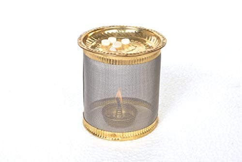 Unbreakable Diya Wind Guard/Tulsi or kartika Deepam/Steel Mesh with Brass Beading Deepak Wind Cover/Aroma Diffuser/Camphor or Kapur Diffuser/Big (3.5x4 in)