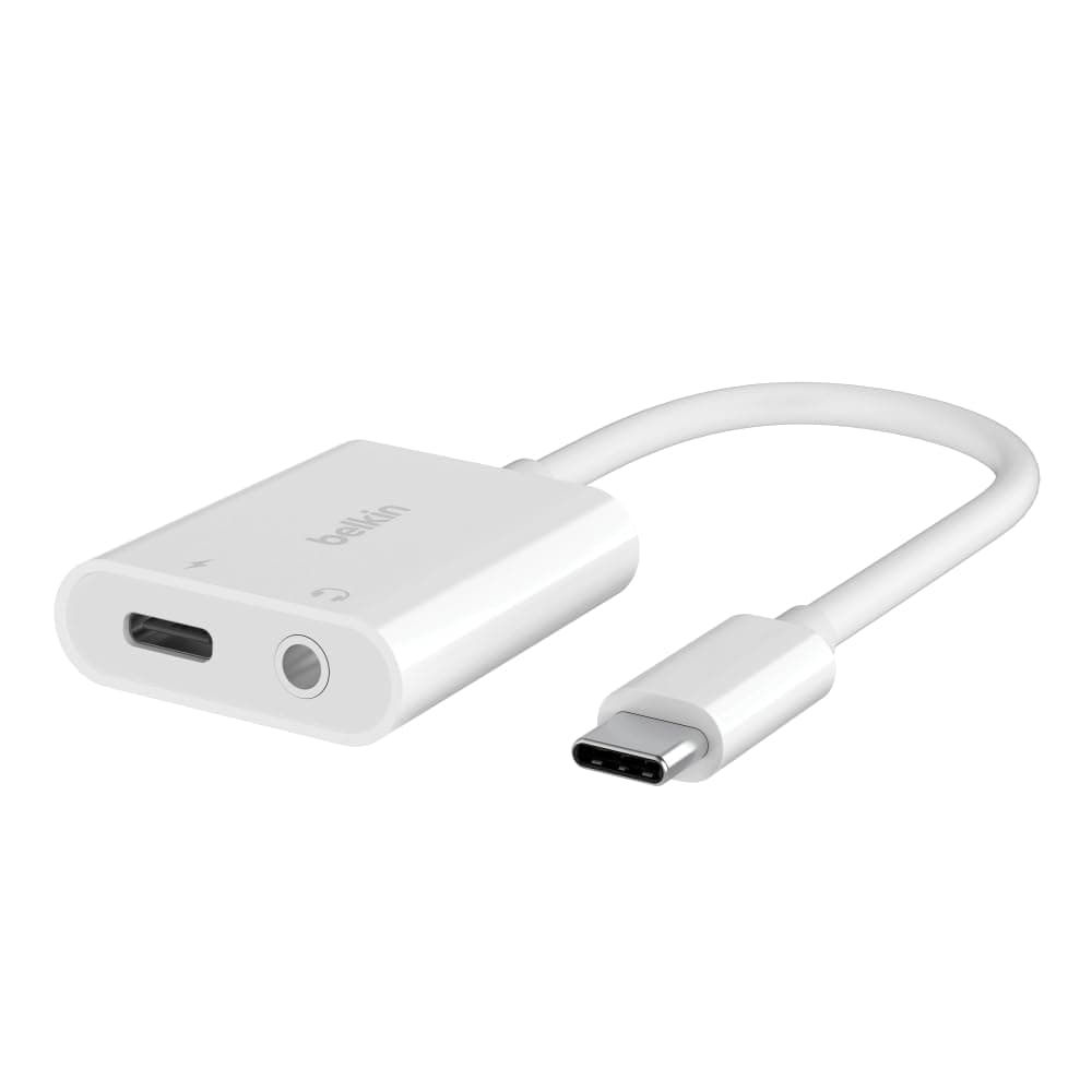 RockStar™ 3.5mm Audio + USB-C® Charge Adapter, Headphone Adapter w/USB-C 60W Power Delivery Fast Charging for iPhone 15, iPad Pro, Galaxy, Note, Google Pixel, LG, Sony Xperia & More - White