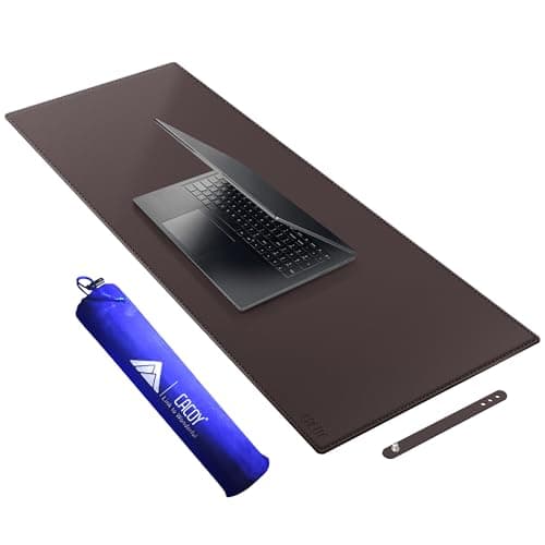 Cacoy Oversized PU Leather Desk Pad - 100x40cm Non-Slip Smooth Mouse Pad Writing Desk Mate Protective Mat for Office, Home, School,Gaming, Working - Dark Brown