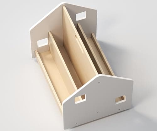 BusyKids Montessori Wooden 4 Tier Double-Sided Kids Mobile Wheels Bookshelf Toddler Children Book Shelf Portable Movable Storage Bookcase Rack Open Organizer Multifunctional Display Holder (White)