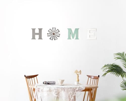 Mkono Farmhouse Wall Decor Wooden Home Sign with Metal Windmill for O Rustic Hanging Home Letters Decorative Wall Art Decor Signs for Living Room Kitchen Bedroom Entryway House