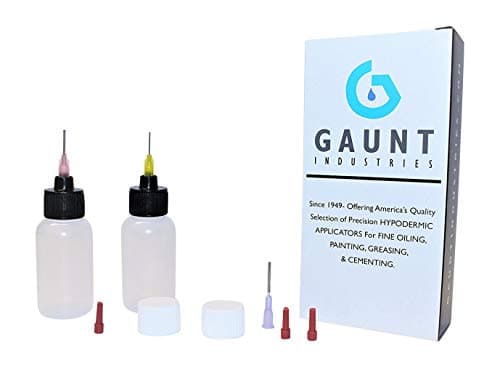 Henna Ink Applicator Set- Includes (2) 1 Ounce Soft Squeeze LDPE Bottles, (1) Each 16,18,& 20 Gauge Blunt Tips w/Guards, (2) Luer Lock Caps,(2) White caps Shown- Gaunt Industries®
