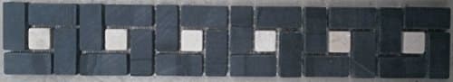 B520 Mosaic Natural Stone Border 5 x 30 cm Black Cream Tile Skirting Board
