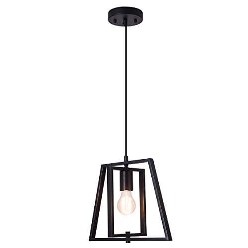 LBTSMUK Modern Industrial Pendant Light in Welding Finish with Matte Black Shade, Adjustable Trapezoidal Pendant Lighting for Kitchen Island, Dining Rooms, Living Room, Bar