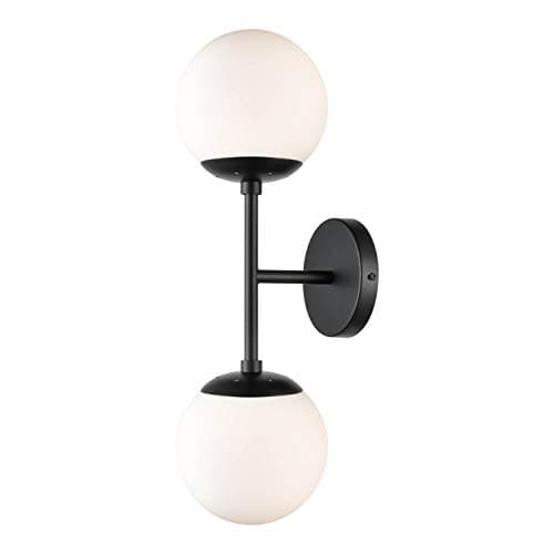 Light Society LS-W268-BK-WH Zeno Black and White Glass 2-Light Globe Wall Sconce, Mid Century Modern Retro Vintage Style