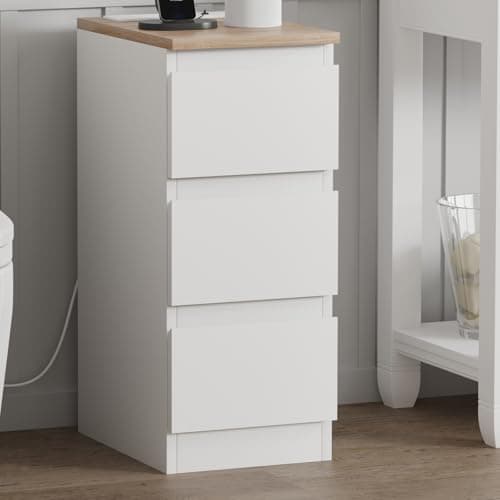 QIHANG-UK White Bedside Table with 2 Storage Drawers, High Gloss Nightstand Cabinet Unit with LED Lights for Bedroom, Small Living Room End Table Side Table