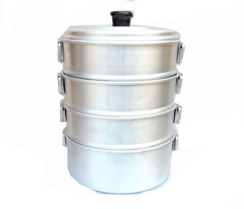 Zmatoo Aluminum 3 Tier Steamer Small 500 ml Each Strainer Cooking appliances Tamale Steamer Diameter 8 Inch | 3.5 Inch Depth Each Strainer