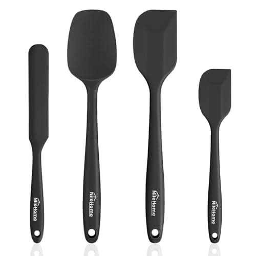 NileHome Silicone Spatula Set, Food Grade Rubber Spatula High Heat-Resistant Premium BPA-Free One Piece Seamless Design Cooking Spatulas Dishwasher Safe BPA-Free 4 pack (Black)