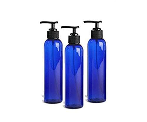 Empty Lotion Dispensing Bottles, Cobalt Blue PET Plastic 8 Oz w/Black Lotion Pump (BPA Free) Cosmo Great for Sanitizer - (Set of 3) 240ml Empty Cosmetic Containers