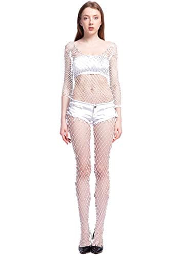LemonGirl Women Bodystockings Lingerie Long Sleeve Bodysuit Stockings Free Size White