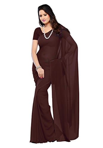 Sonika Women's Brocade Chiffon Saree With Blouse Piece (SF021_Brown)