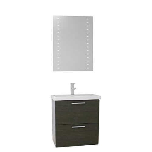 LN314 Luna Wall Mounted Vanity with Fitted Sink and Lighted Mirror Included, 22", Grey Oak
