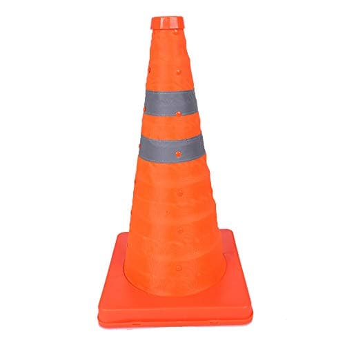 BESEA 28" Collapsible Traffic Cones Safety Emergency Road Parking Cones Multi Purpose Pop up Cones Fluorescent Orange Wearproof Cone Reflective Silver Strips Collar.