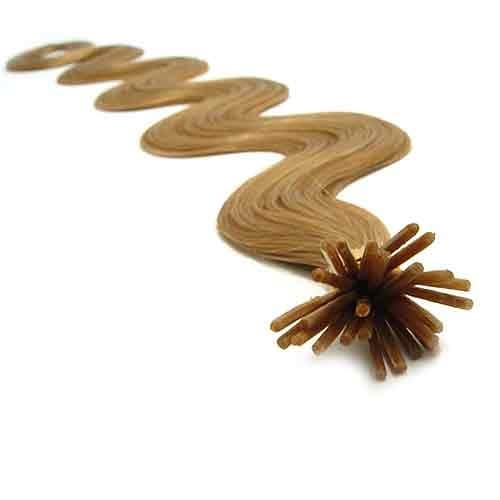 25 Strands Wavy Body Wave Micro Ring Links Locks Beads Keratin Stick I Tipped Pre Bonded Human Hair Extensions Color (# 16 Honey Blonde)