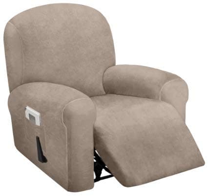 ULTICOR 4-Piece, 1 Seat Recliner Cover, Velvet Stretch Reclining Chair Covers for 1 Cushion Reclining Sofa, Single Seat Recliner Couch Cover, Thick, Very Soft, Machine Washable (Taupe)