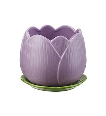 Flower Pot Vase Ceramic Indoor Outdoor With Saucer Attached Decorative Lotus Shaped Mini Bonsai Garden Planter (Lotus)