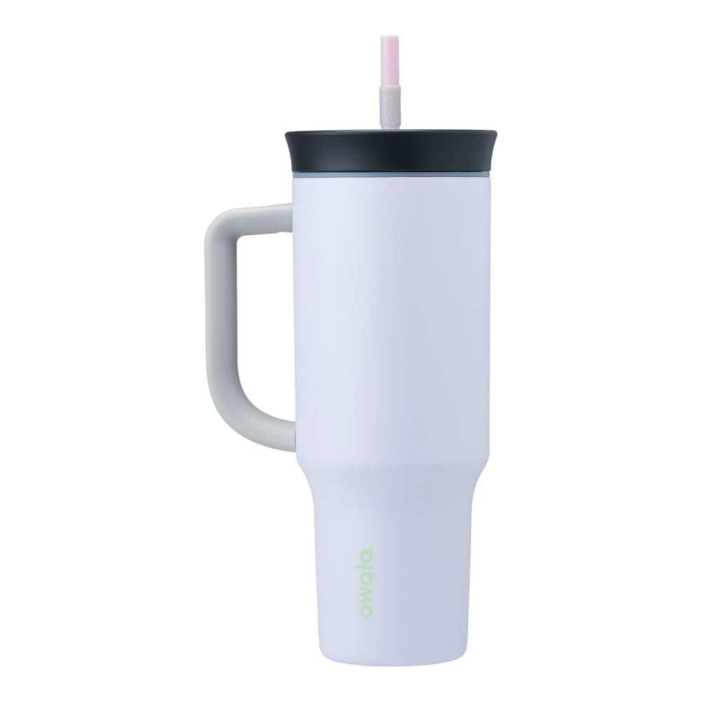 Stainless Steel Triple Layer Insulated Travel Tumbler with Spill-Resistant Lid, Straw, and Carry Handle, 1185ml Purple (Bunny Hop)