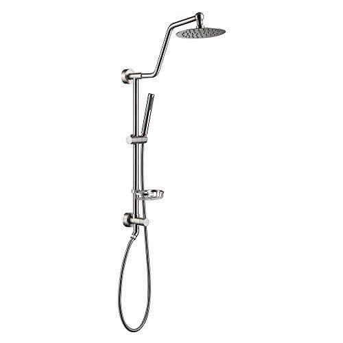 HOMELODY Retro-Fit Shower System, 8" Rain Showerhead, Brass Hand Held Shower Head, Adjustable Slide Bar and Brass Soap Dish, Brushed Nickel Combo Showerheads B7021BN