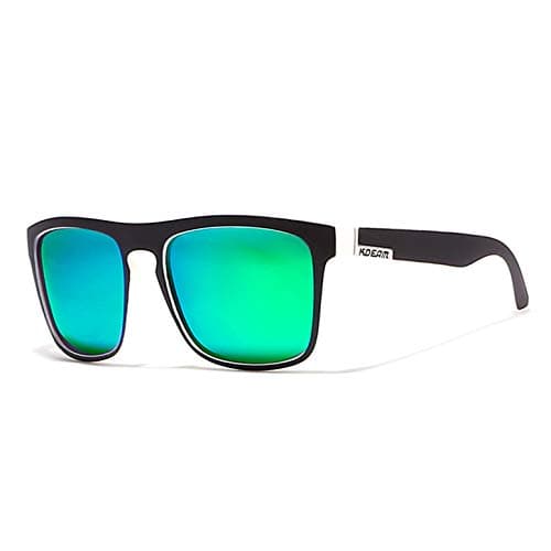 K KDEAM Square Polarized Sunglasses For Mens Womens Unisex Running Sports 80'S Classic Vintage Retro UV400 Mirrored Shades Sun Glasses With Case (C19whiteGreen)