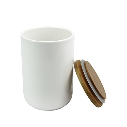 Porcelain Utensil Holder for Kitchen, Decorative Ceramic Cookware Crock Organizer, Candy Jar Salt Sugar Storage Container with Bamboo Lid, Spice Tea Container Storage, Décor Gift, 600ml White (Tall)
