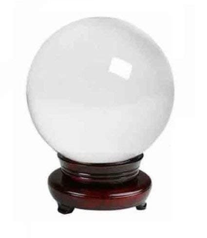 Feng Shui Crystal Lance Ball with Revolving Wooden Stand (Gazing Ball 100 MM)