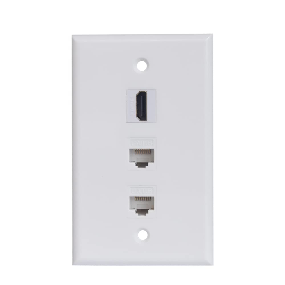 HDMI Ethernet Wall Plate - 1 Port HDMI 2 Port CAT6 Ethernet Wall Plate Female to Female - White