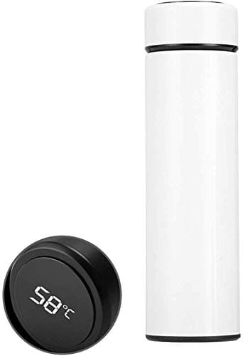 Niyamax Stainless Steel Temperature Water Bottle Thermos, Double Wall Vacuum Cup with LCD Smart Display for Office, Gym, Outdoor Travel Hot and Cold Drinks, Tea Infuser Bottle (500 ML, White)