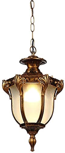 Retro Outdoor Hanging Lamp Waterproof IP44 Design Aluminum Glass Ceiling Lamp Rustic Pendant Lamp Height Adjustable E27 Base Lantern Security Shed Lights Floodlight (Bronze)
