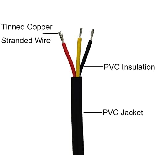 18AWG UL2464 Power Cable Stranded Electrical Wire LED Red & Black & Yellow 3 Conductors tinned Copper (2464-18AWG-3C- 25ft)