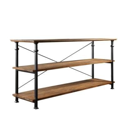 HomeSullivan Grove Place 50" TV Stand in Rustic Pine with Styled wrought iron supports and Pine wood shelving