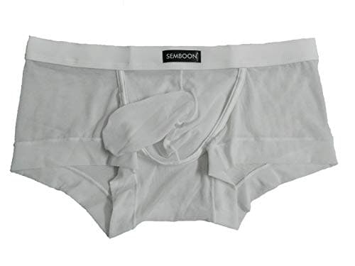 Semboon Men's Transparent Soft Mesh Cock Sheath Boxer Briefs Trunks Underwear White