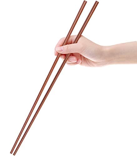 GLAMFIELDS Wooden Cooking Chopsticks for Noodles Frying Hotpot Extra Long Kitchen Chop Sticks 16.5 Inches Brown 2 Pairs