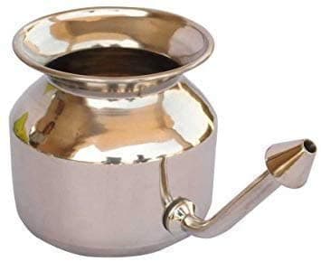 HEALTHANDWEALTHHigh Grade Stainless Steel Neti Pot for Sinus Congestion (Ayurvedic JalNeti) + 10 Sachet Neti Salt