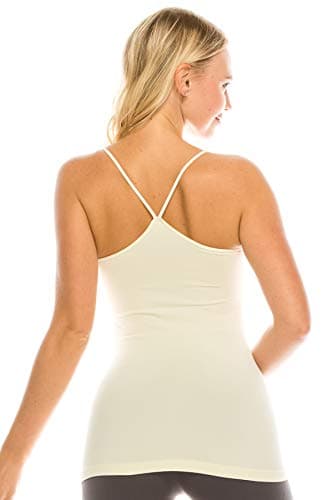 Kurve Women’s Basic Strap Camisole - Seamless Y-Back Spaghetti Stretch Cami Tank Top UV Protective Fabric Rated (Made in USA) Cream