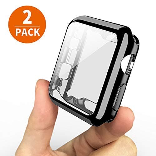[2-Pack] UBOLE Case for Apple Watch Screen Protector 42mm, One Soft TPU All-Around Black Cover and One Protective Bumper iWatch Case Both for Apple Watch Case Series 3, Series 2 (Black, 42mm)