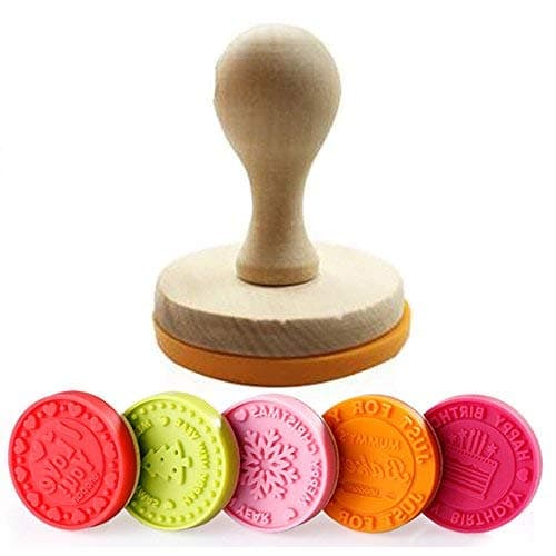 WasonD 18pcs Silicone Cookie Stamp Molds Kit for Homemade Cookies, 5 Stamps + 12 Cookie Cutters + Wooden Press